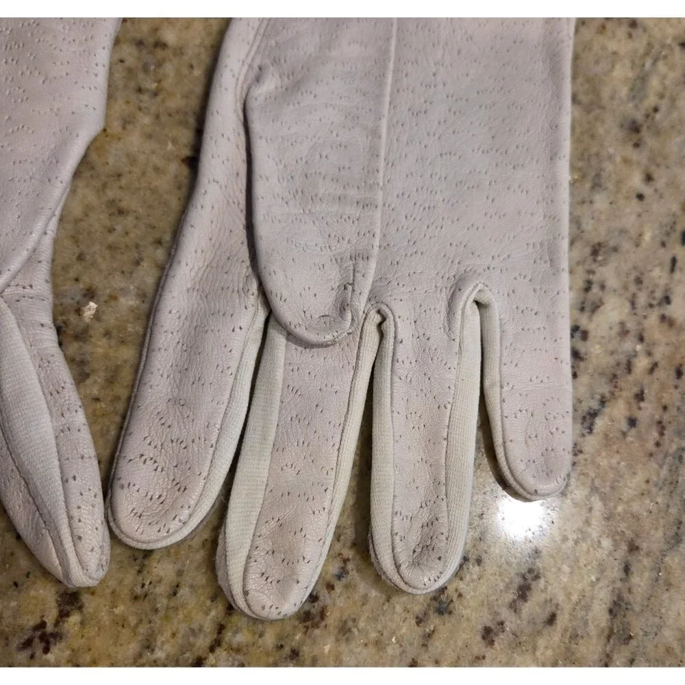 Vintage Womens Size L Gray Leather Stretch Deerskin Gloves